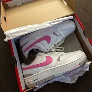 Nike White and Pink Air Force Sneakers